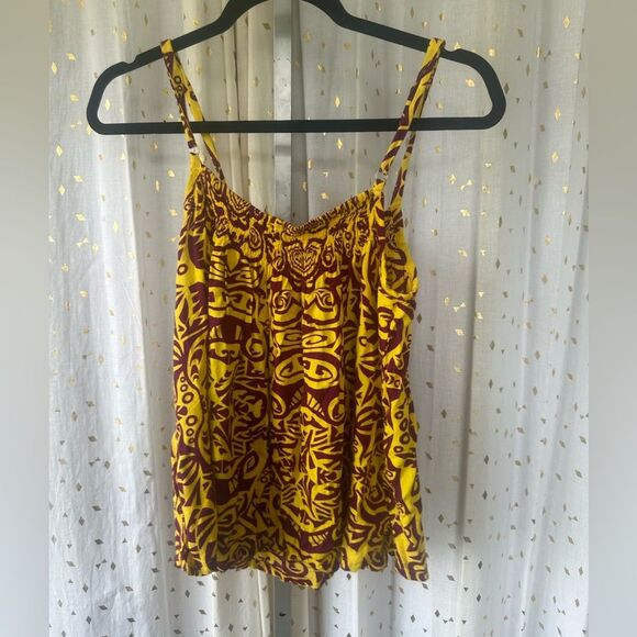 Hula Bay Hawaiian Aloha Monstera Tribal Smocked Spaghetti Strap Cami Top S - Picture 3 of 3